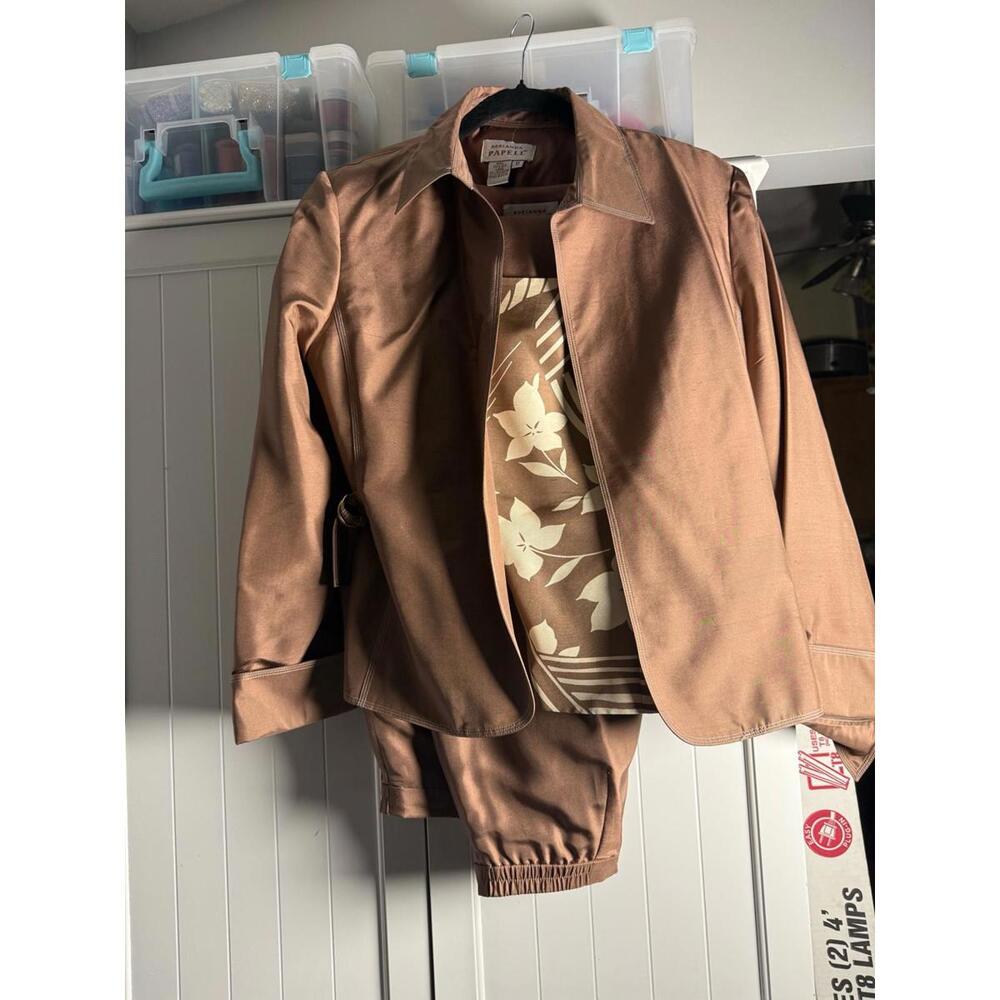 Adrianna Papell 3-Piece 100% Silk Pant Suit Set